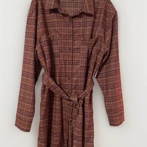 Aura Full Button Up Shirt Plaid Red Dress Size Large Soft Casual Tie Waist NWT